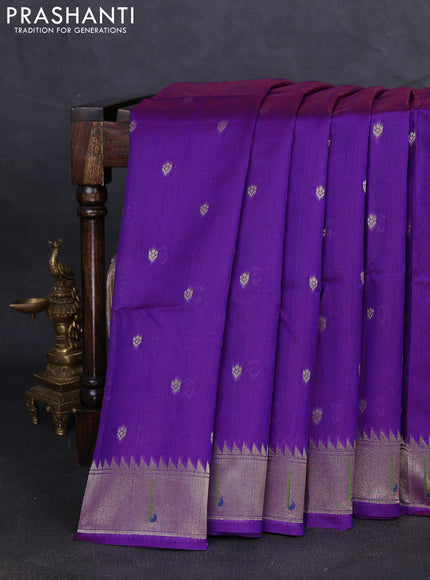 Semi paithani saree purple with allover zari woven buttas and parrot design paithani pallu