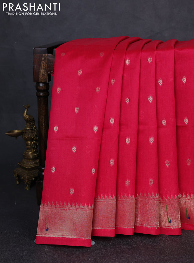 Semi paithani saree pink with allover zari woven buttas and parrot design paithani pallu