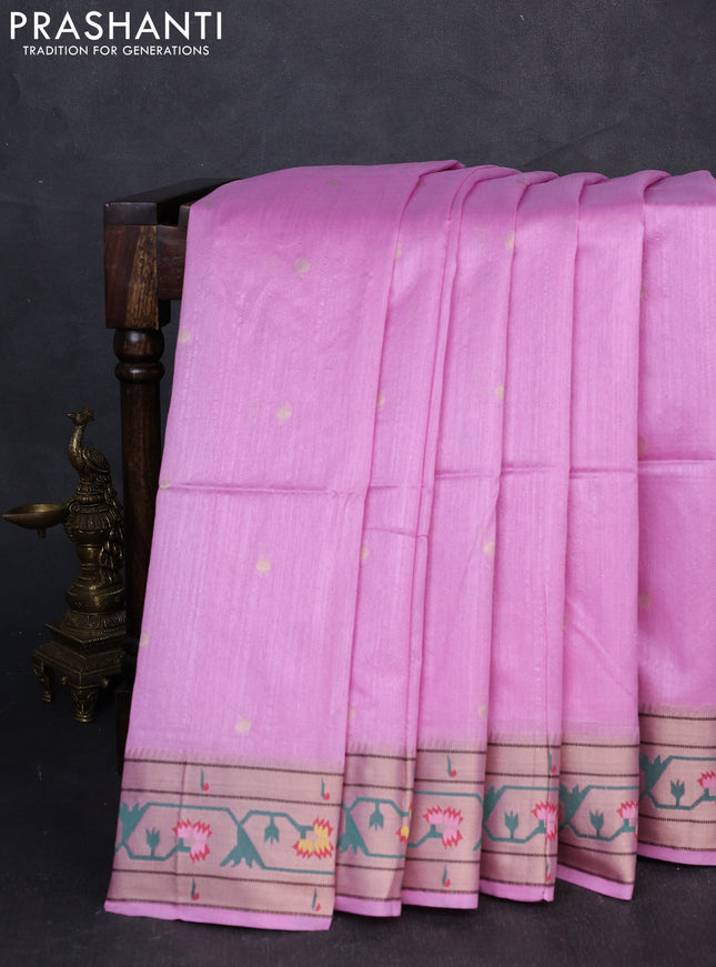 Semi paithani saree lotus pink with allover zari woven buttas and paithani pallu