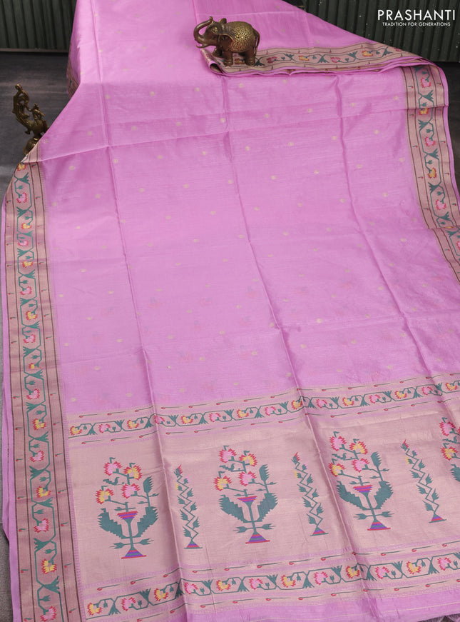 Semi paithani saree lotus pink with allover zari woven buttas and paithani pallu