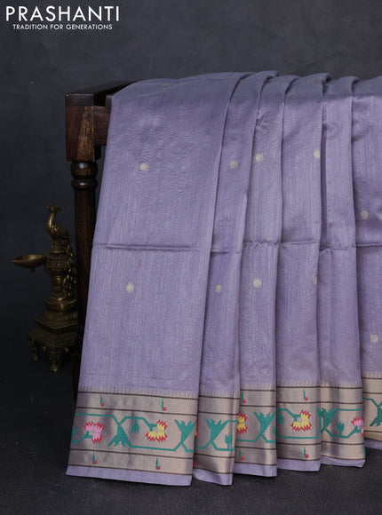 Semi paithani saree grey with allover zari woven buttas and paithani pallu