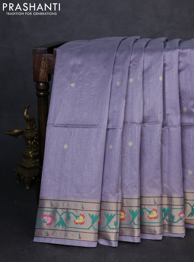 Semi paithani saree grey with allover zari woven buttas and paithani pallu