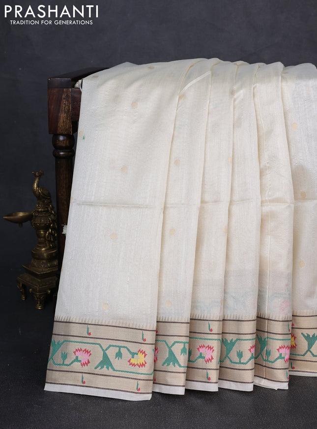 Semi paithani saree cream with allover zari woven buttas and paithani pallu