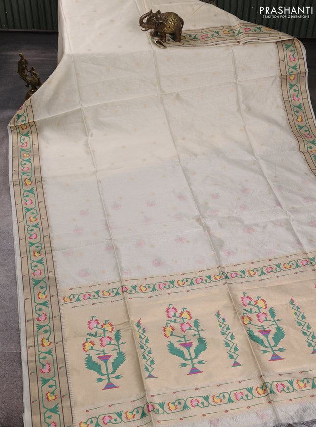 Semi paithani saree cream with allover zari woven buttas and paithani pallu