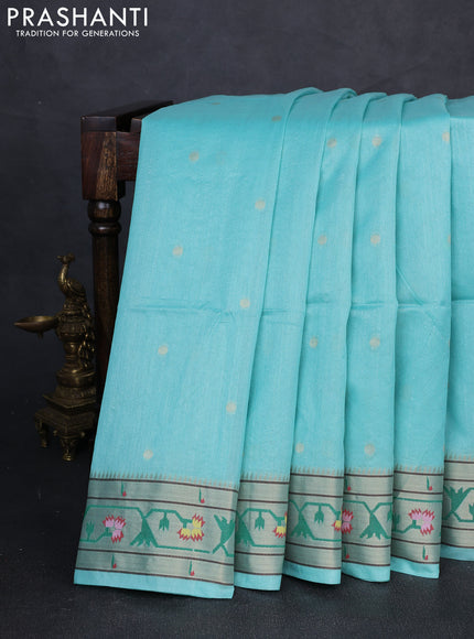 Semi paithani saree teal blue with allover zari woven buttas and paithani pallu