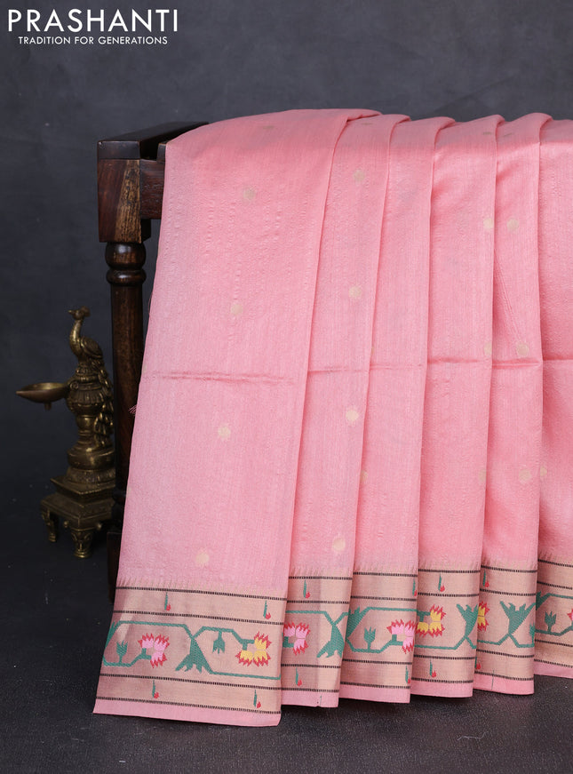 Semi paithani saree peach pink with allover zari woven buttas and paithani pallu
