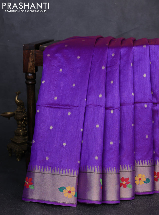 Semi paithani saree dual shade of violet with allover zari woven buttas and parrot design paithani pallu