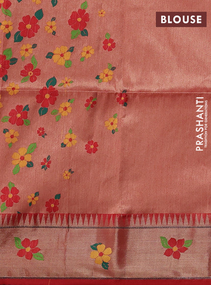 Semi paithani saree red with allover zari woven buttas and parrot design paithani pallu