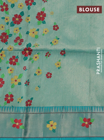 Semi paithani saree teal green with allover zari woven buttas and parrot design paithani pallu