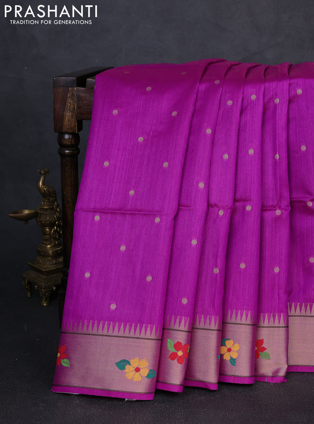 Semi paithani saree purple with allover zari woven buttas and parrot design paithani pallu