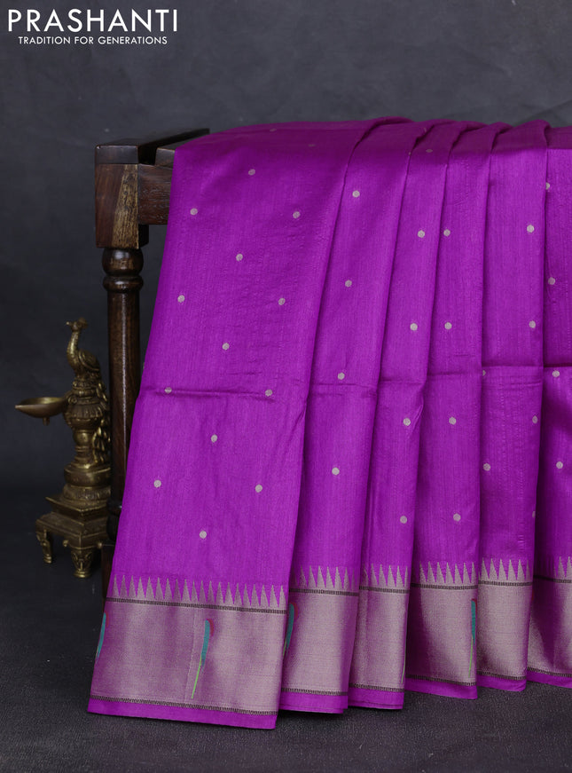 Semi paithani saree magenta pink with allover zari woven buttas and paithani pallu