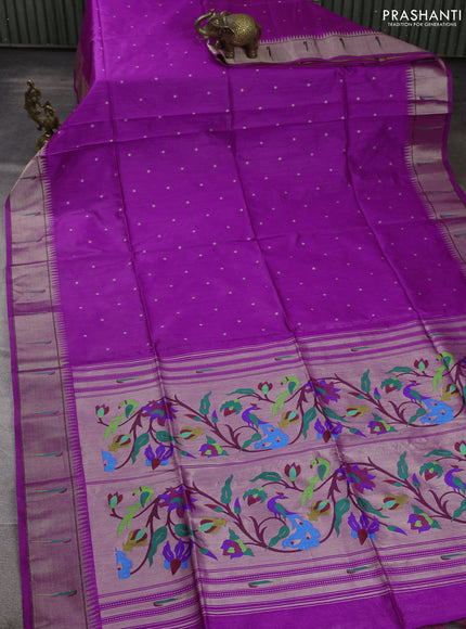 Semi paithani saree magenta pink with allover zari woven buttas and paithani pallu