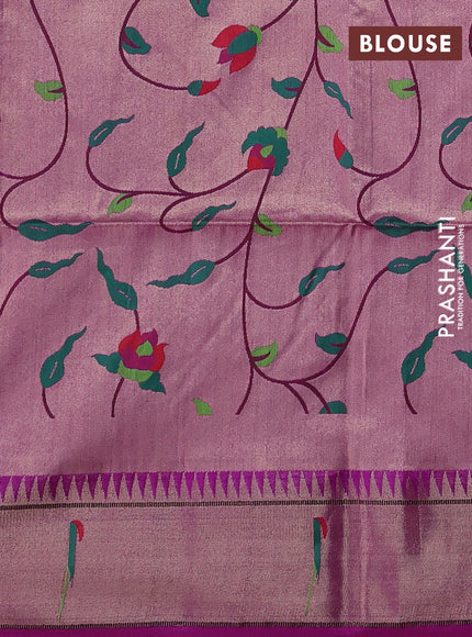 Semi paithani saree magenta pink with allover zari woven buttas and paithani pallu
