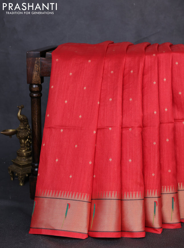 Semi paithani saree red with allover zari woven buttas and paithani pallu