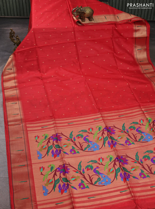 Semi paithani saree red with allover zari woven buttas and paithani pallu