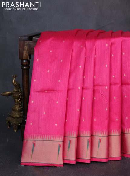 Semi paithani saree pink with allover zari woven buttas and paithani pallu