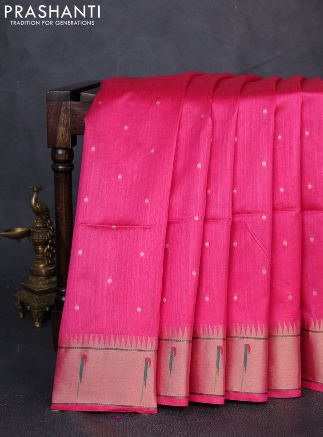 Semi paithani saree pink with allover zari woven buttas and paithani pallu