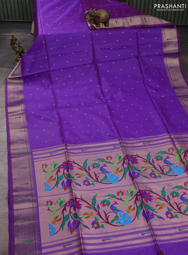 Semi paithani saree purple with allover zari woven buttas and paithani pallu