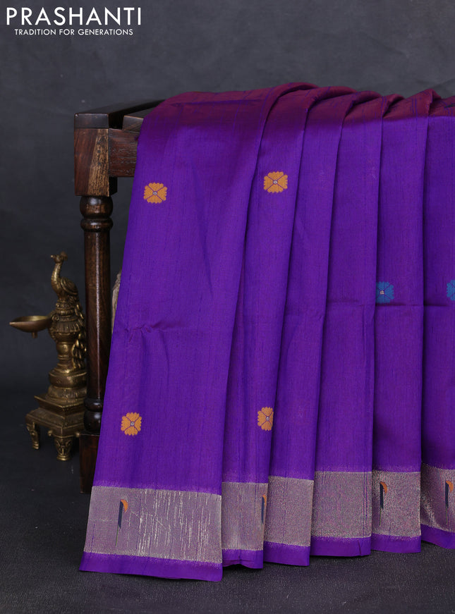 Semi paithani saree purple with floral thread woven buttas and parrot design paithani pallu