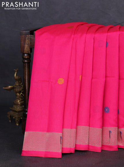 Semi paithani saree pink with floral thread woven buttas and parrot design paithani pallu