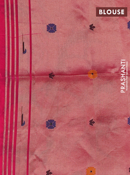 Semi paithani saree pink with floral thread woven buttas and parrot design paithani pallu