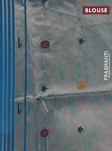 Semi paithani saree peacock blue with floral thread woven buttas and parrot design paithani pallu
