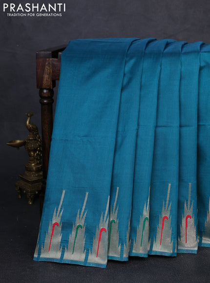 Semi paithani saree peacock green with plain body and peacock design paithani pallu