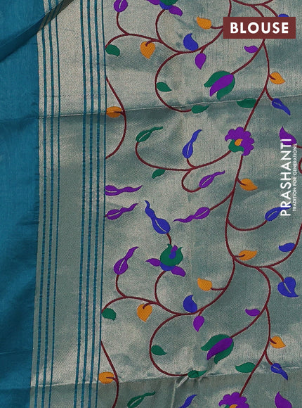 Semi paithani saree peacock green with plain body and peacock design paithani pallu