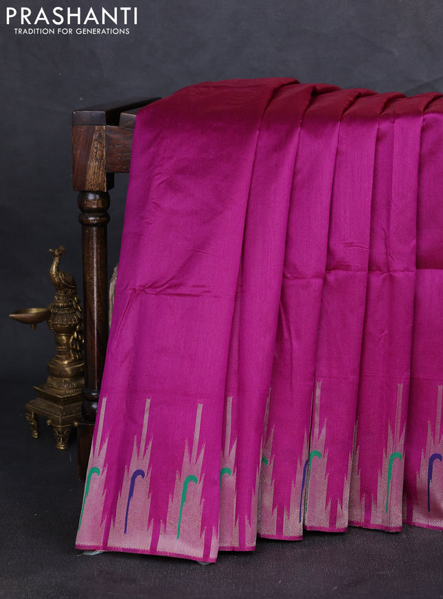 Semi paithani saree magenta pink with plain body and peacock design paithani pallu