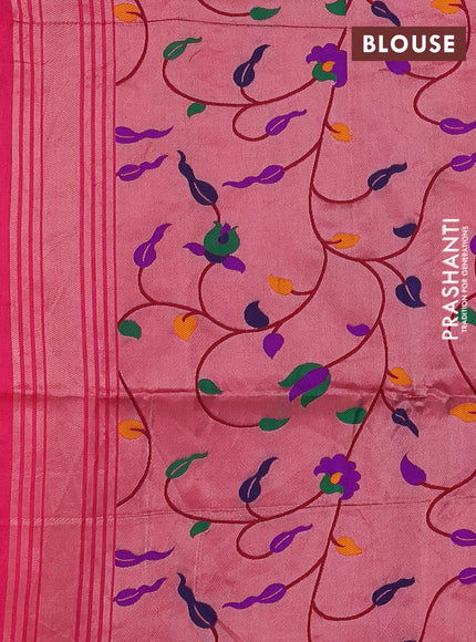 Semi paithani saree pink with plain body and peacock design paithani pallu