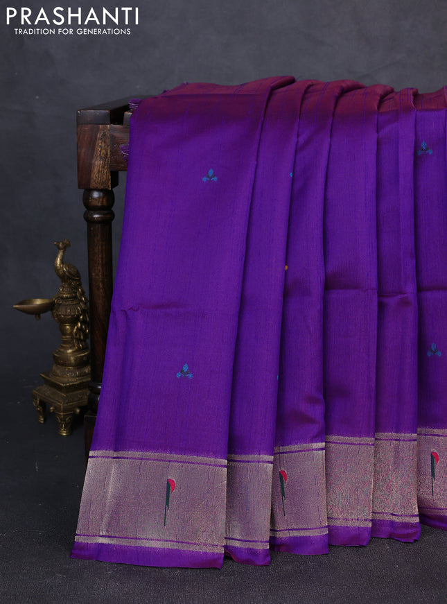 Semi paithani saree purple with thread woven buttas and peacock design paithani pallu