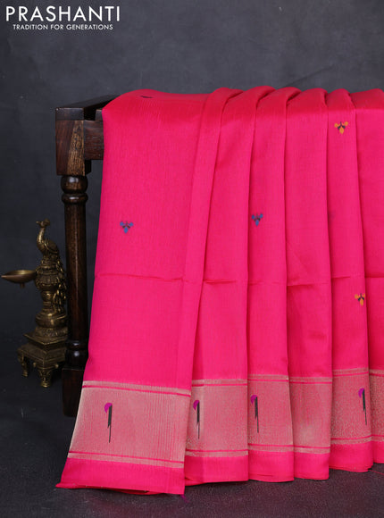 Semi paithani saree pink with thread woven buttas and peacock design paithani pallu