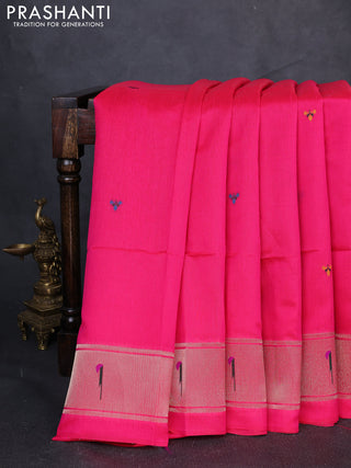Semi paithani saree pink with thread woven buttas and peacock design paithani pallu