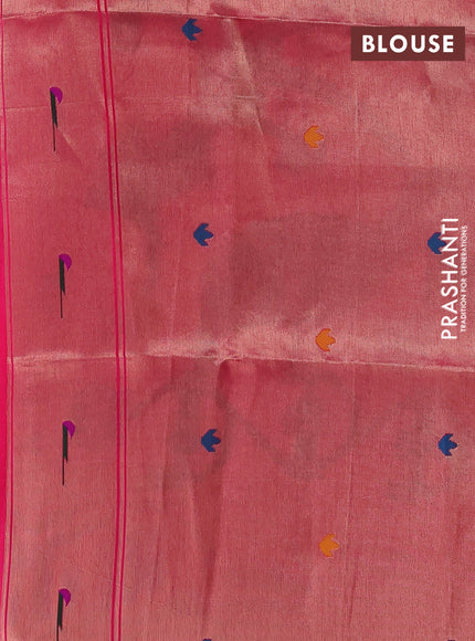 Semi paithani saree pink with thread woven buttas and peacock design paithani pallu