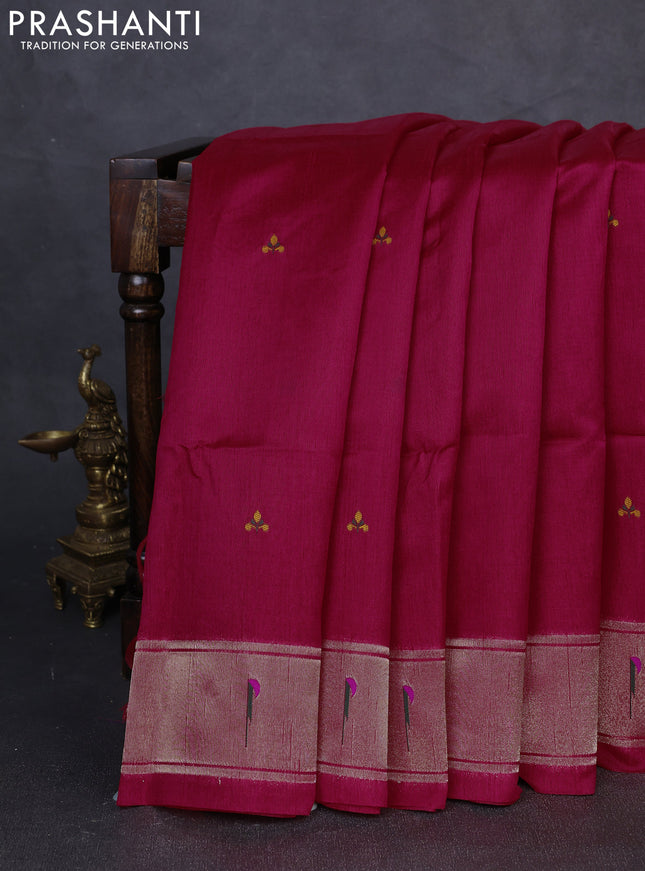 Semi paithani saree pink with thread woven buttas and peacock design paithani pallu