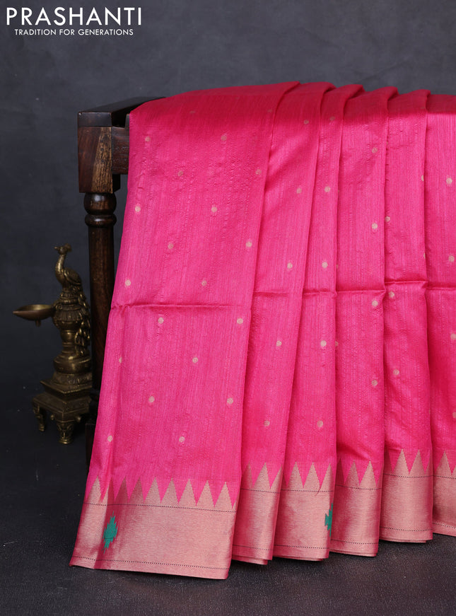 Semi paithani saree pink with zari woven buttas and peacock design paithani pallu