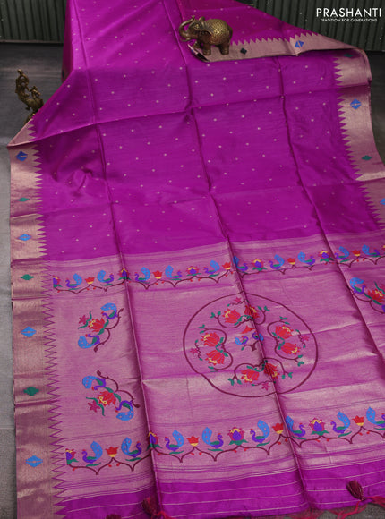 Semi paithani saree purple with zari woven buttas and peacock design paithani pallu