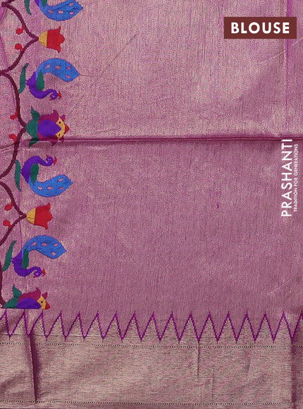 Semi paithani saree purple with zari woven buttas and peacock design paithani pallu