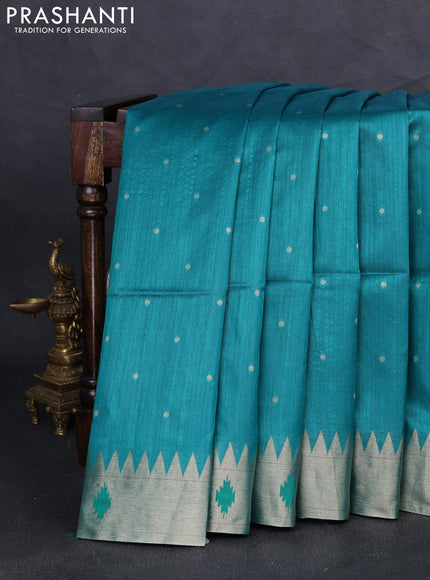 Semi paithani saree teal green with zari woven buttas and peacock design paithani pallu