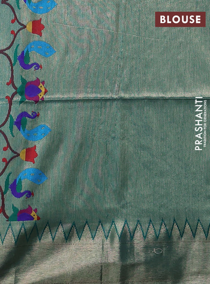 Semi paithani saree teal green with zari woven buttas and peacock design paithani pallu
