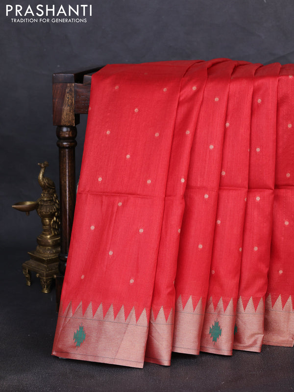 Semi paithani saree red with zari woven buttas and peacock design paithani pallu