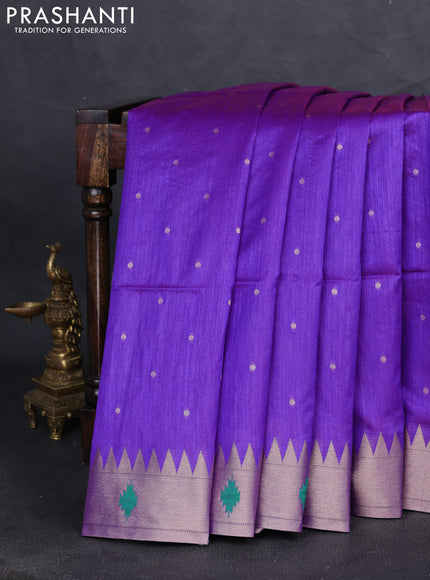 Semi paithani saree violet with zari woven buttas and peacock design paithani pallu