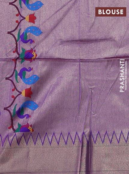 Semi paithani saree violet with zari woven buttas and peacock design paithani pallu