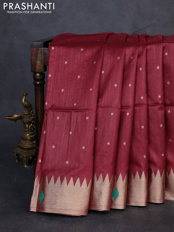 Semi paithani saree maroon with zari woven buttas and peacock design paithani pallu