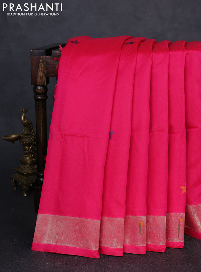 Semi paithani saree pink with floral thread woven buttas and paithani pallu