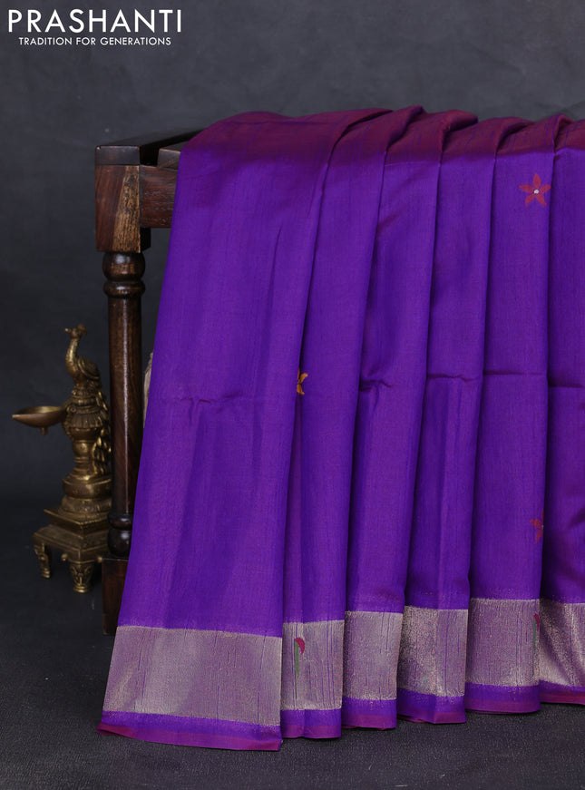 Semi paithani saree purple with floral thread woven buttas and paithani pallu