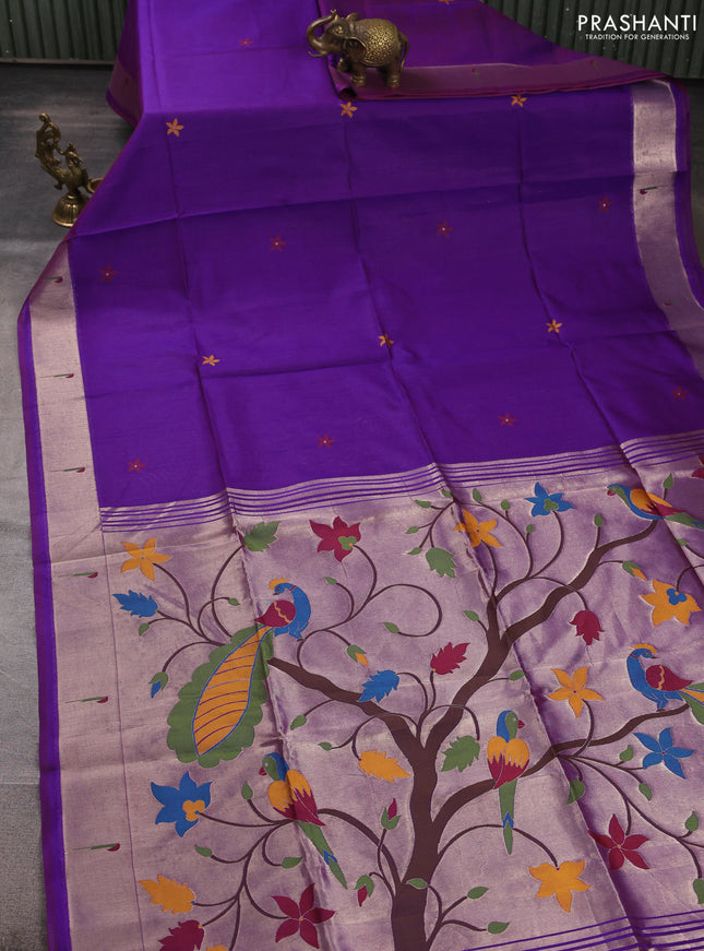 Semi paithani saree purple with floral thread woven buttas and paithani pallu