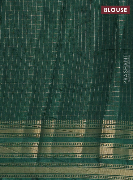 Semi raw silk saree mauve pink and green with allover zari checked pattern and temple design zari woven border