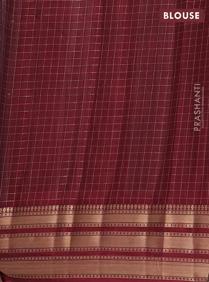 Semi raw silk saree grey and maroon with allover zari checked pattern and temple design zari woven border