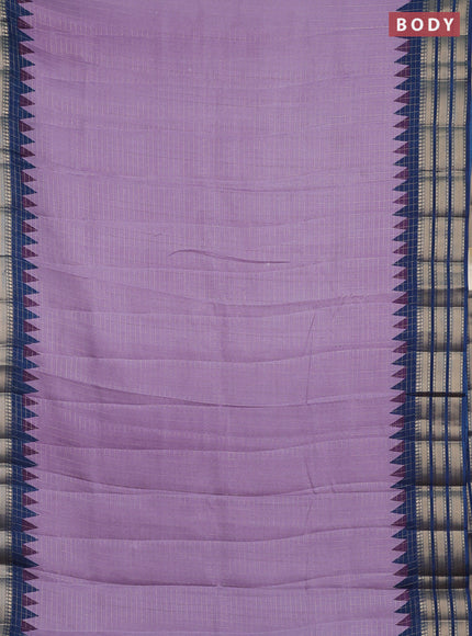 Semi raw silk saree lavender and blue with allover zari checked pattern and temple design zari woven border